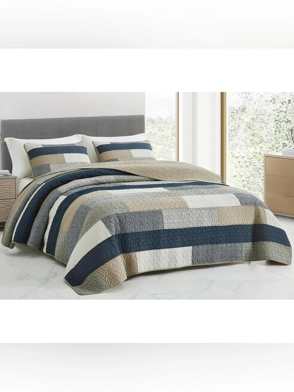 Quilted Patchwork Queen 3 piece Bedspread Set 100% cotton